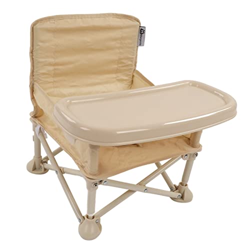 Tragbarer Hochstuhl, Klappbarer Baby-Campingstuhl mit Tablett, Reise-Sitzerhöhung für Kleinkinder für drinnen, draußen, Camping,Strand, Babysitz mit Sicherheitsgurt zum Essen von(Beige)