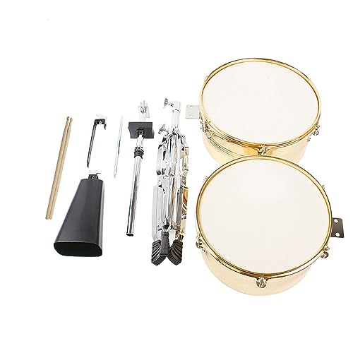 Ftchoice Timbales Schlagzeug für Anfänger, professionelles Latein-Trommel-Performance-Regal mit Schlagzeug-Stick-Percussion-Instrumenten, Gold