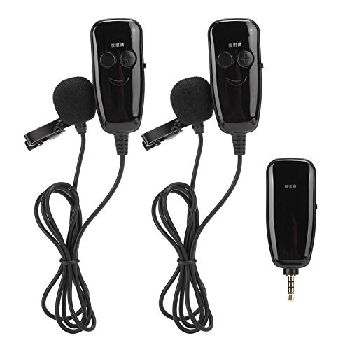 UHF Wireless Mikrofon für die Aufnahme von Live Interviews, Lavalier 1 für 2 Mini Mikrofon für IOS/Android/DSLR, Bequem und Schön zu Tragen.