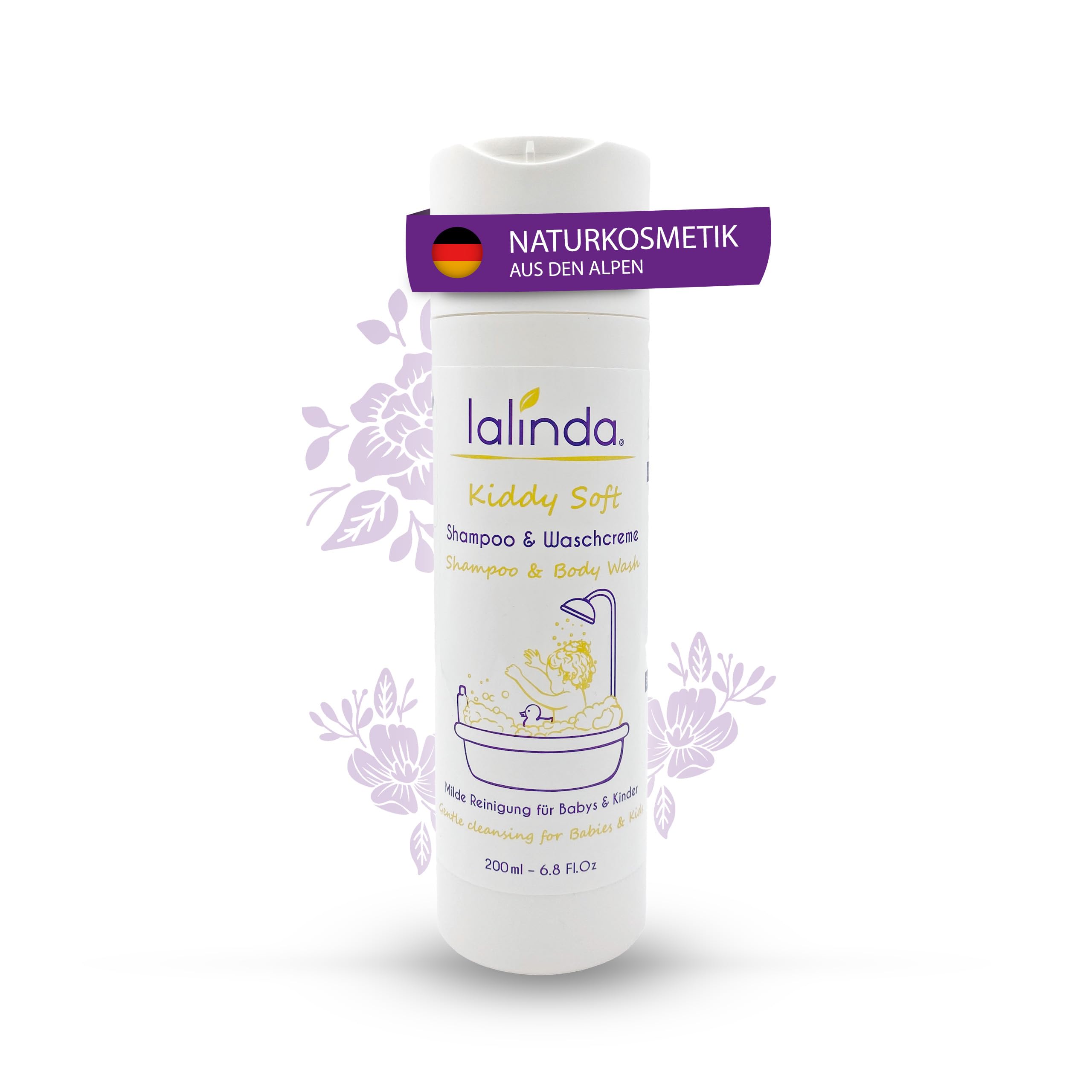 lalinda - 2in1 Baby & Kinder Shampoo & Waschcreme | Naturkosmetik zur sanften Reinigung von Haut und Haar, für Babys ab 3 Monaten | Vegan | Ohne Silikone | ohne Mikroplastik 200ml