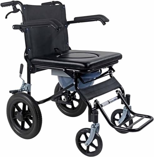 Rollstuhl Faltbar Leicht Reiserollstuhl, Klappbar Toilettenstuhl mit Rollen, Kleiner Rollstuhl für die Wohnung und Unterwegs, Extra Schmaler Rollstühle mit Bremsen