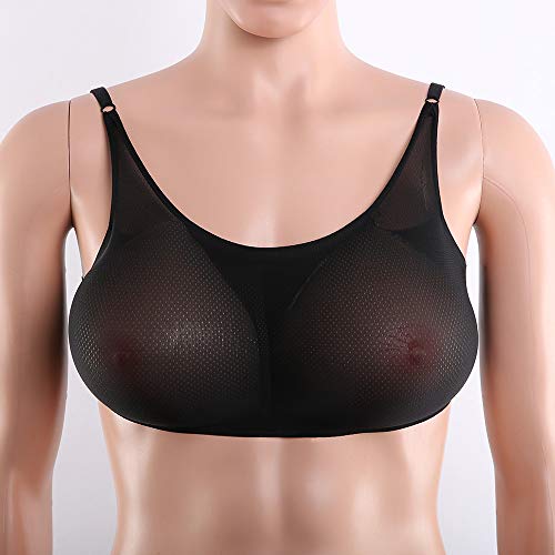 2-in-1-Silikon-Brust-Einsätze bilden Triangle Fake Breast Mastectomy Bras Prothetik-Set,Schwarz,L/Ccup