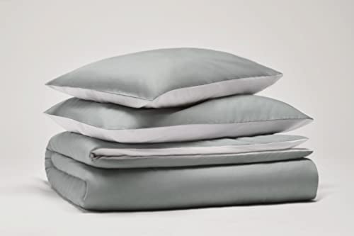 Pantone™ - Bettwäsche-Set für Doppelbett, 255 x 200 cm, 100 % Baumwolle, Perkal 200, Fadenzahl 2, zweiseitig, Grau/Weiß