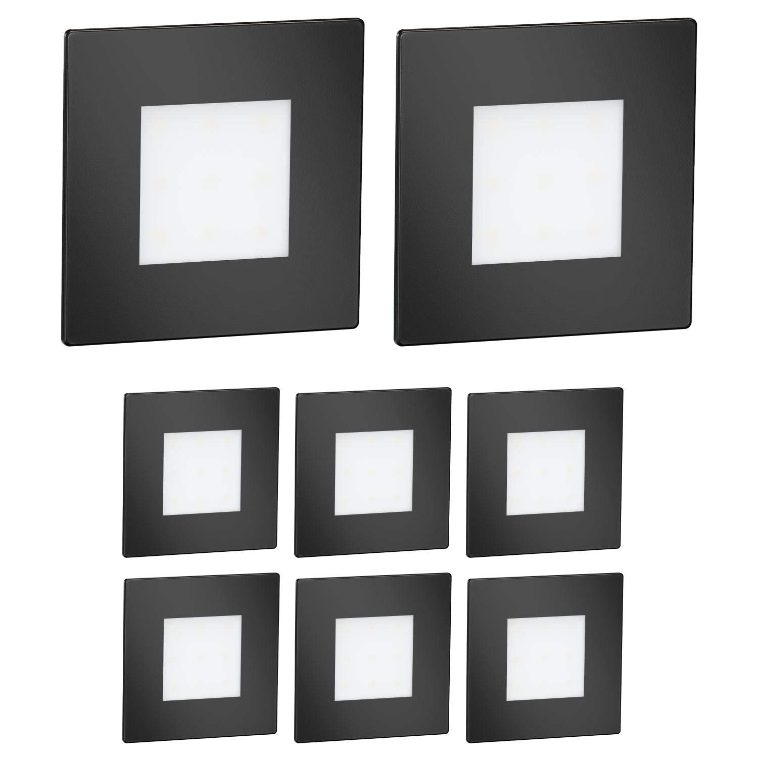 ledscom.de 8 Stück LED Treppenlicht/Wandeinbauleuchte FEX für innen und außen, eckig, schwarz, 85 x 85mm, warmweiß