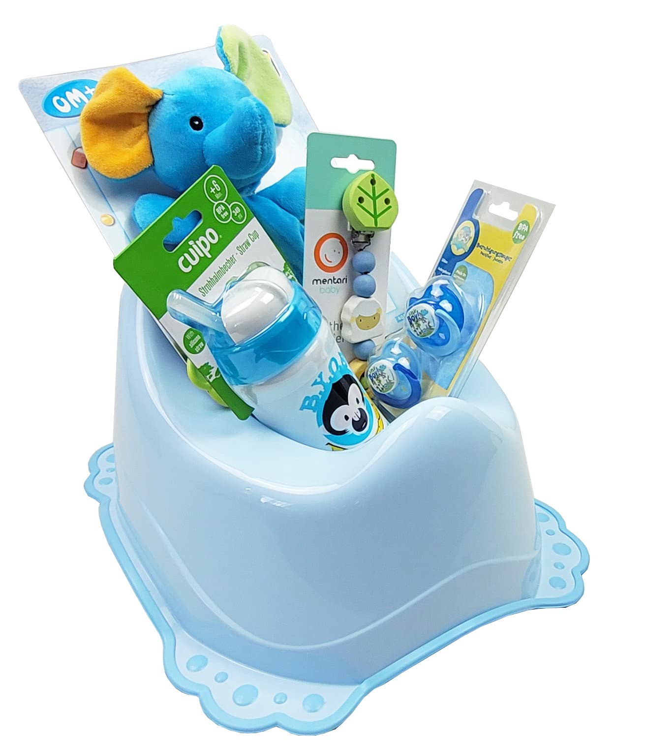 Premium Präsente Baby Geschenkkorb Junge Geschenk für Geburt oder Taufe blau (Klein)