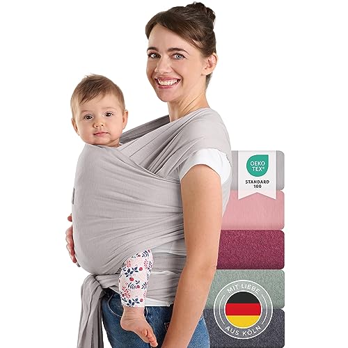 Laleni Tragetuch Baby Neugeborene aus 100% Bio-Baumwolle - Babytragetuch OEKO-TEX Zertifiziert bis 15 kg, Einfach Anzuziehen für Mütter und Väter, Waschmaschinengeeignet, Hellgrau