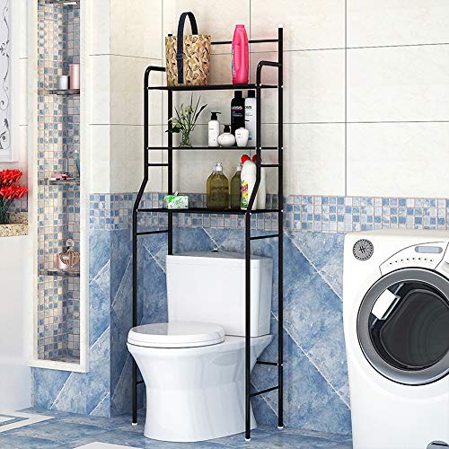 3-Tiers lackierter Stahl Toilettenregal WC-Regal Badezimmer Regal Aufbewahrungsregal für Badezimmer, 165 * 55 * 26cm Schwarz (Schwarz)