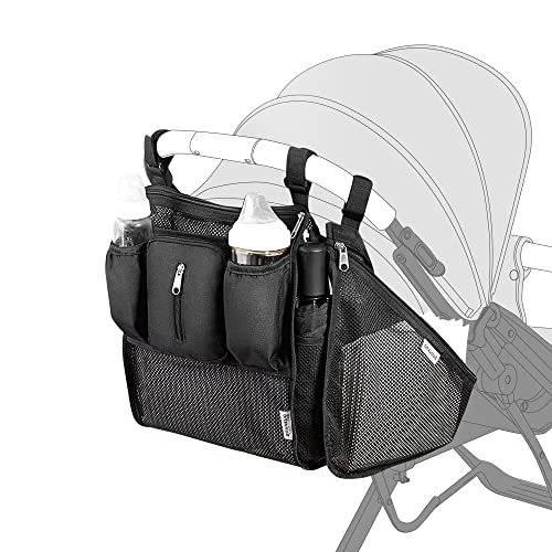 SUNVENO Kinderwagentasche，Schwarzes Netz，2-teiliges Set，Universal-Kinderwagen-Organizer und Aufbewahrungsgitter mit Netzfach