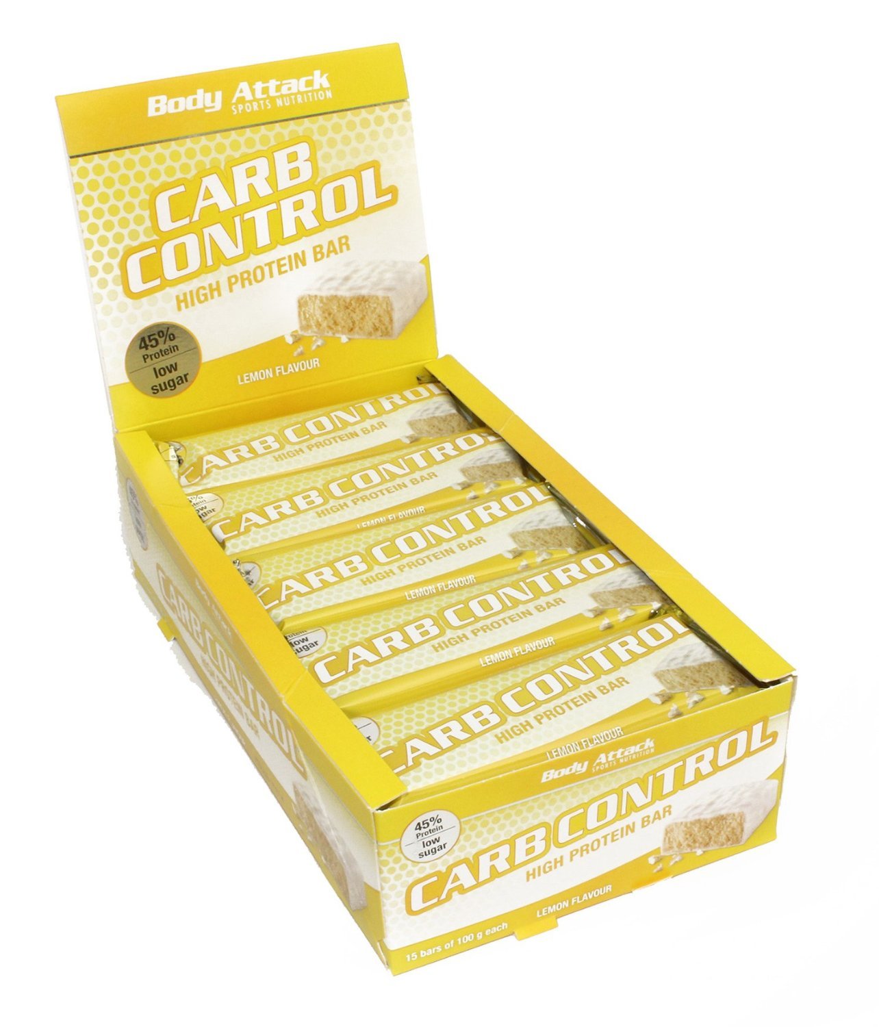 Body Attack Carb Control Protein Riegel Lemon, 15er Pack, (15 x 100 g) Box