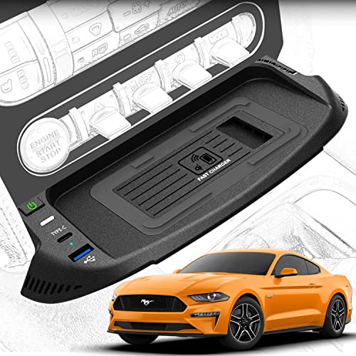 Kabelloses Ladegerät Auto für Ford Mustang Coupe Convertible GT Shelby 2015-2023, 15W Wireless Schnellladendes Handy-Ladegerät mit QC3.0-USB-Anschluss für iPhone 12/13/13Pro Samsung S22/S21