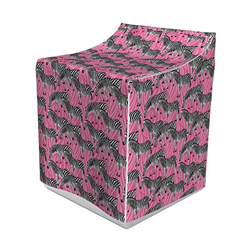 ABAKUHAUS rosa Zebra Waschmaschienen und Trockner, Zebras Muster Wild Animal Hippie Indie Tropical Tones Pastell, Bezug Dekorativ aus Stoff, 70x75x100 cm, Weiß-Schwarz-Rosa