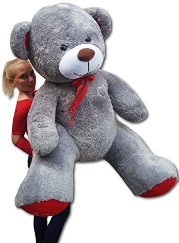 Teddybär Plüschbär Kuscheltier Stofftier Schmusebär Teddy Geschenkidee 190cm (grau-rot)