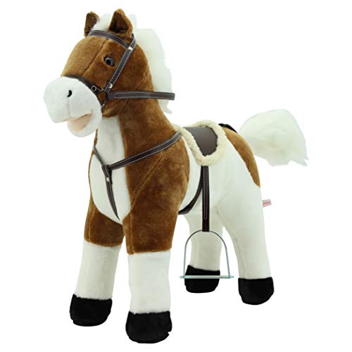Sweety Toys 12657 Stehpferd Plüsch Weiss ” My Little Pony” mit Funktion Sound Pferde Galopp und Gewieher, Sattel und Steigbügel, Braun Beige