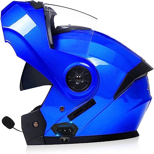 Motorrad Integrierter Bluetooth-Helm Mit Doppelvisier,ECE Genehmigt Adults Klapphelm Mit Bluetooth, Motorradhelm Sturzhelm Für Herren Und Damen Automatische Reaktion