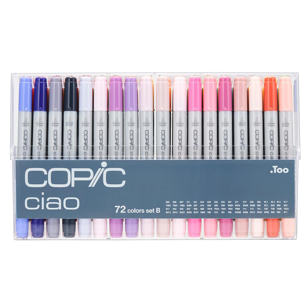 COPIC Ciao Marker Set B mit 72 Farben, Allround Layoutmarker, im praktischen Acryl-Display zur Aufbewahrung und einfachen Entnahme