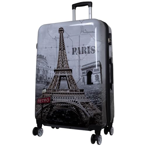 Trendyshop365 Bedruckter Hartschalen Trolley Reise-Koffer - Paris mit Eiffelturm - 77 Zentimeter 94 Liter 4 Rollen