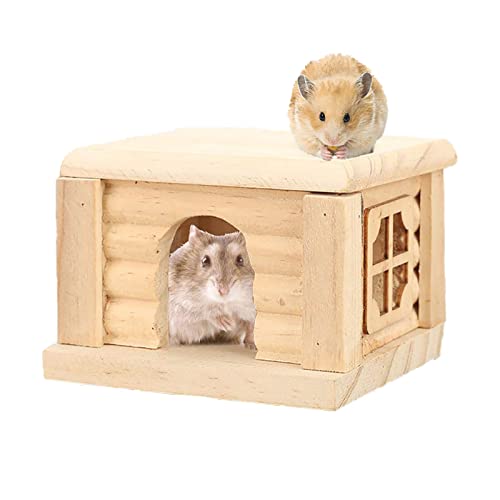 SALUTUY Hamsterhaus aus Holz, natürliche Mauskäfig, eine Haustür, feuchtigkeitsbeständig, Kleintiere, Nistung für Meerschweinchen für Chinchillas