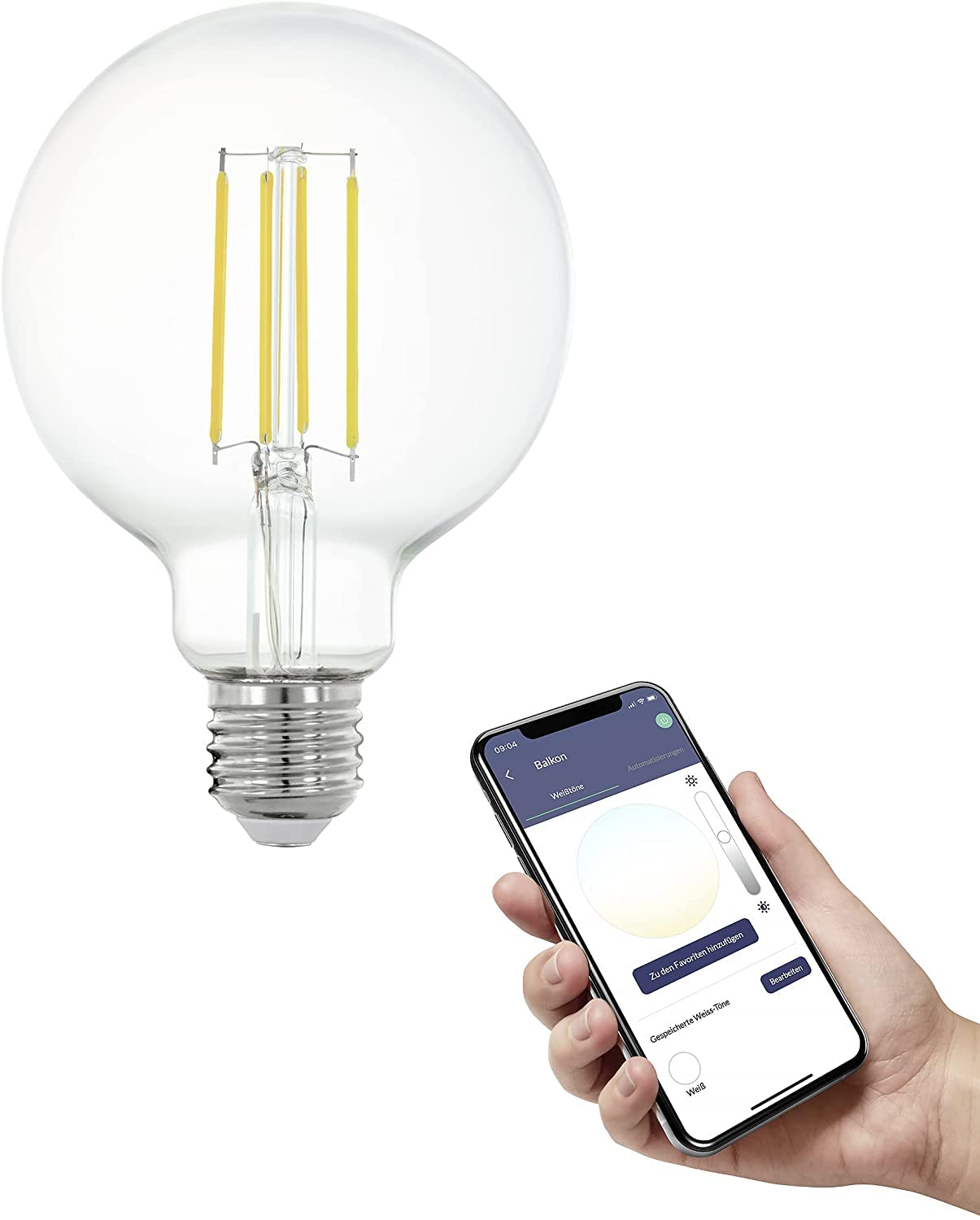 EGLO connect.z Smart-Home LED Leuchtmittel E27, G95, ZigBee, App und Sprachsteuerung Alexa, dimmbar, neutralweiß, 806 Lumen, 6 Watt, Vintage-Glühbirne klar