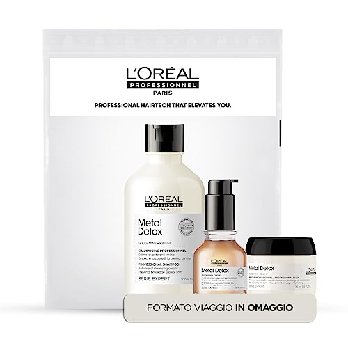 L'Oréal Professionnel Paris | Set Shampoo 300 ml + Öl Konzentrat 50 ml + Maske 75 ml gratis für strapaziertes und coloriertes Haar, Serie Expert Metal Detox