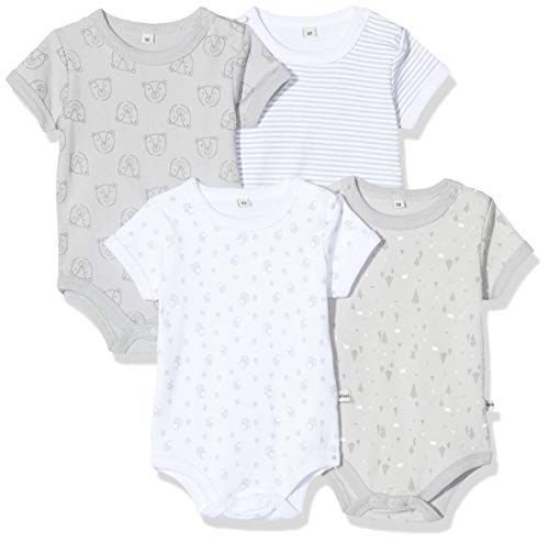 pippi Unisex Baby 4er Pack Aufdruck, Kurzarm Formender Body, Beige (Harbor Mist 190), (Herstellergröße:80)