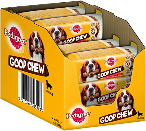 PEDIGREE Hundesnacks Good Chew Medium Kausnack für mittelgroße Hunde 10-25kg mit Rind, 14 Stück, 1232 g