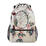 OOWOW Schulrucksack Blume Floral Traumfänger Tagesrucksack Wasserdicht College Laptop Rucksack Elementary School Schultertasche Große Büchertasche für Damen Herren Kinder Teenager