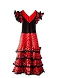 La Senorita Spanische Flamenco Kleid/Kostüm - für Mädchen/Kinder - Schwarz/Rot (Größe 34-36 - Länge 115 cm- damen, Mehrfarbig)