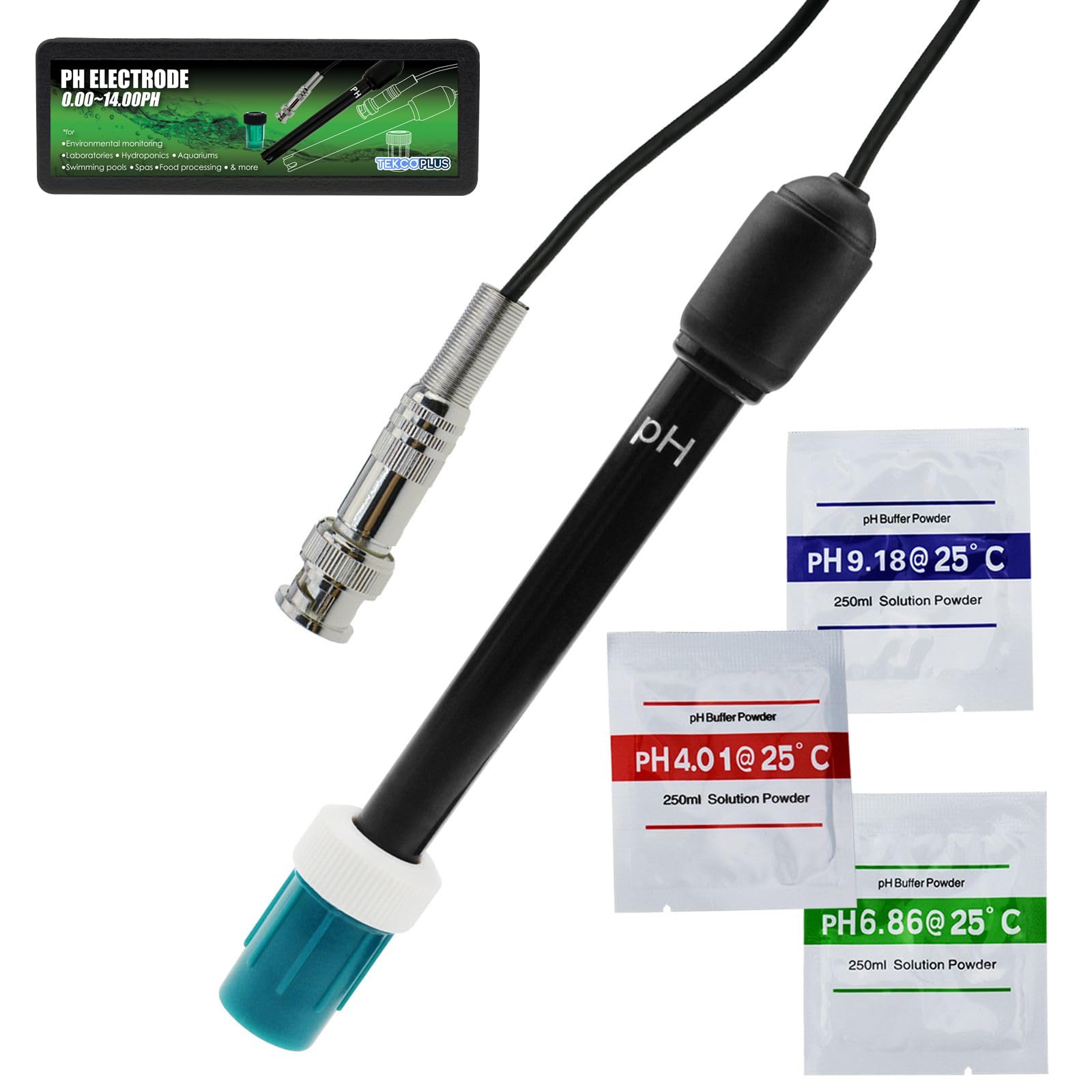 Wasserqualität pH-Elektrode mit 300cm 3000mm 118 Zoll BNC Kabel und Lösungen für Wasser, Hydroponik, Kalibrierung, Aquarium