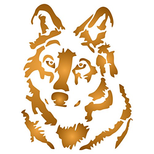 Wolf Schablone – 35,5 x 46 cm (L) – Wiederverwendbare Wandschablone mit Hund und Wildtier Wolfskopf