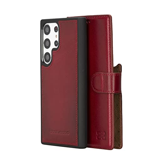 BOULETTA Samsung Galaxy S23 Ultra Lederhülle, Handmade Galaxy S23 Ultra Leder Wallet Case mit Kartenhalter für Männer und Frauen, RFID Geschützt, Kickstand (Rot)
