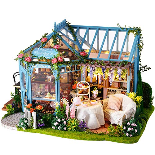 GERALD Niedlichen DIY Puppenhaus Miniatur MöBel mit Led Kit Montieren Puppenhaus mit Staubschutz Spielzeug für Kinder