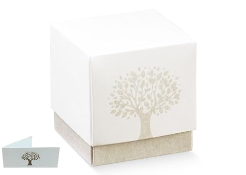 Bonboniere Box weiß Würfel Konfetti Einsatz Baum des Lebens Co personalisierte Karte Set 20 Stück Art 16787b (30)
