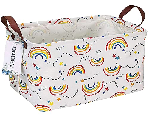 ONOEV Rechteckiger, faltbarer Wäschekorb, wasserdichter Segeltuchkorb, Geschenkkorb, geeignet für Kinderzimmer, Büro, Kleidung, Spielzeugaufbewahrung (Regenbogen)