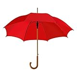 eBuyGB Automatischer klassischer Regenschirm aus Holz mit gebogenem Griff, rot, 90 cm, Taschenschirm