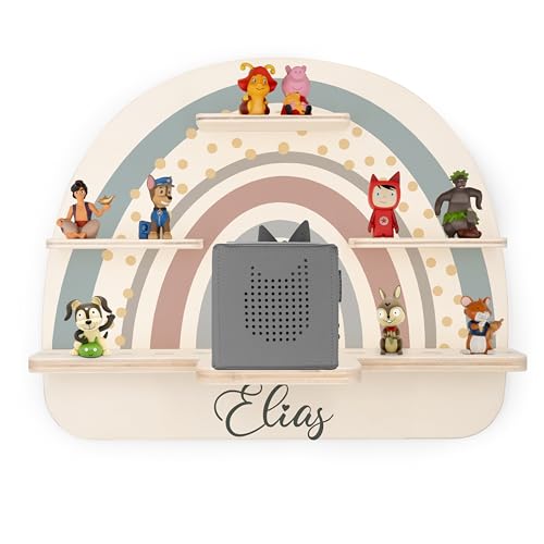 Kidsmood personalisiertes Toniebox Regal für Kinder | Mit Wunschnamen | Wandregal für Musikbox und Toniefiguren | Niedliche Motive | Perfekte Aufbewahrung für Tonies Hörfiguren [50x40x17,5 cm]