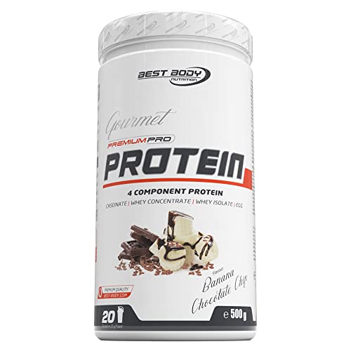 Best Body Nutrition Gourmet Premium Pro Protein, Banana Chocolate Chip, 4 Komponenten Protein Shake: Caseinat, Whey Konzentrat, Whey Isolat, Eiprotein, 500 g Dose