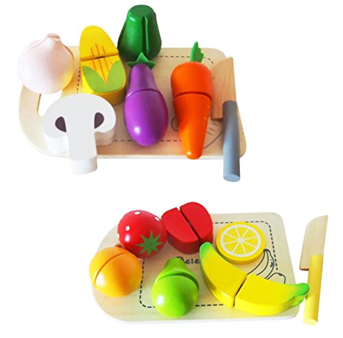 Lebensmittel Set aus Holz schneidbar für Spielküche Obst Gemüse Zubehör