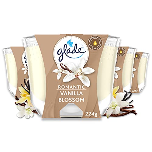 Glade (Brise) Langanhaltende Duftkerze im Glas, Romantic Vanilla, bis zu 39 Stunden Brenndauer, 4er Pack (4 x 224g)