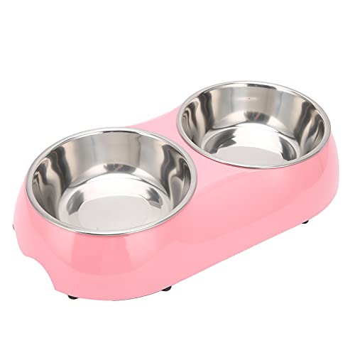 ViaGasaFamido Hunde futterschale, 4 Farben Edelstahl rutschfeste Doppel Tiernahrung Wasserschalen Hunde futterschale für Mittlere und Kleine Haustiere[rosa S.] Näpfe