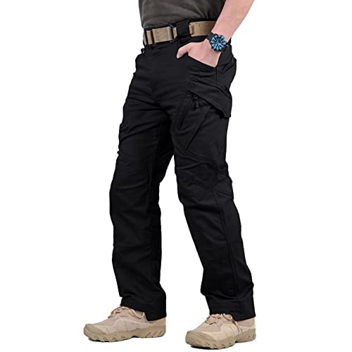 Soldier Tactical Waterproof Pants Outdoor Combat Hiking, Mens Tactical Cargo Work Pants Ripstop Water Repellent Cargo Pants (Black,M)
