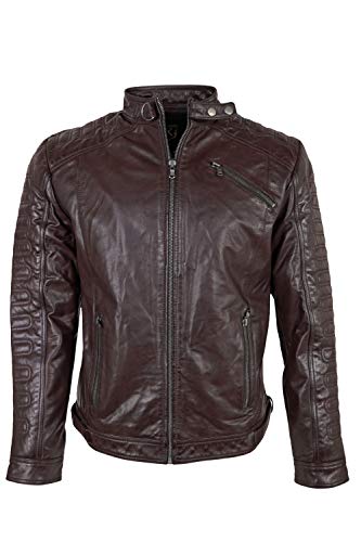 RICANO ERIK Herren Lederjacke, Büffel Nappa Echtleder (L, Braun)