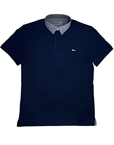 Harmont&Blaine Harmont & Blaine Poloshirt mit kurzen Ärmeln, blau mit gemustertem Kontrastkragen und gesticktem Logo auf der Vorderseite., blau, Medium