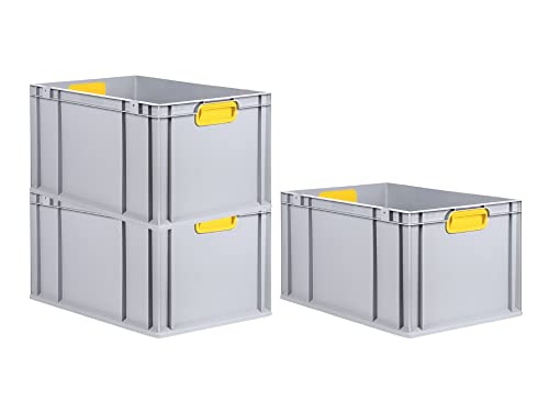 SuperSparSet 3x Eurobox NextGen Color | HxBxT 22x40x60cm | 65 Liter | Griffe gelb geschlossen | Verstärkter Boden | Eurobehälter, Transportbox, Transportbehälter, Stapelbehälter
