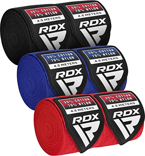 RDX Boxbandagen MMA Innenhandschuhe Elastisch Faustschutz 4,5 Meter Bandagen Mitts Muay Thai (Packung mit 3 Paare)