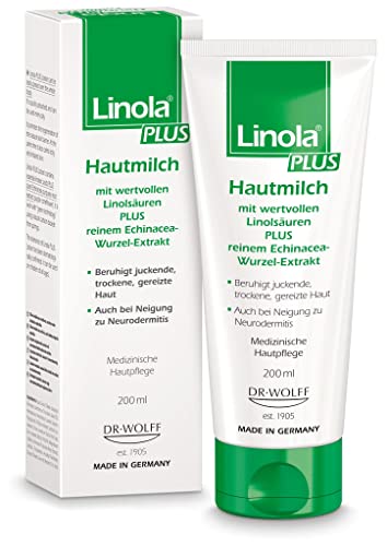Linola Plus Hautmilch - 1 x 200 ml - Bodylotion für juckende, trockene, irritierte sowie zu Neurodermitis neigende Haut | Körperlotion, die schnell einzieht und Hautrötungen reduziert