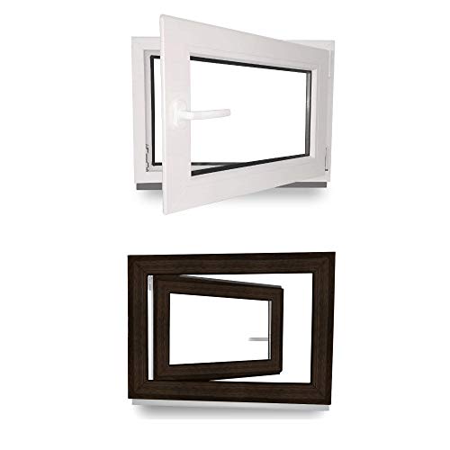 Kellerfenster - Kunststofffenster - Fenster - 3 fach Verglasung - innen Weiß/außen Dark Oak - BxH: 800 mm x 550 mm - DIN Rechts