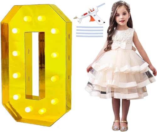PILIN 100 CM Gold Large Led Light Up Number 0 Letters for Birthday Decor, mit Hei?klebepistole und Halterung, Marquee light up Numbers Party Wedding Graduation Baby Shower Decoration