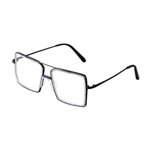 MUTYNE Übergroße quadratische Brille mit Strass, Retro-Diamant-Brille, kristallklare Brille, C3