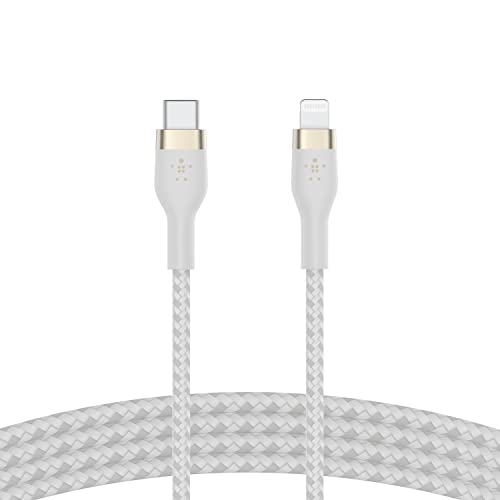 Belkin BoostCharge Pro Flex geflochtenes USB-C/Lightning-Kabel, 1 m, MFi-Zertifiziert, 20 W, zum Schnellladen mit PD Power Delivery für Geräte wie iPhone 13, 12, 11, Pro, Max, Mini, SE, iPad – Weiß