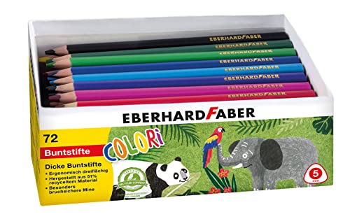 Eberhard Faber 511471 - Colori Jumbo Buntstifte im Köcher, 72 Stifte in 24 unterschiedlichen Farben, hexagonale Form, Minenstärke 5 mm, wasserfest und bruchsicher, zum Malen und Illustrieren